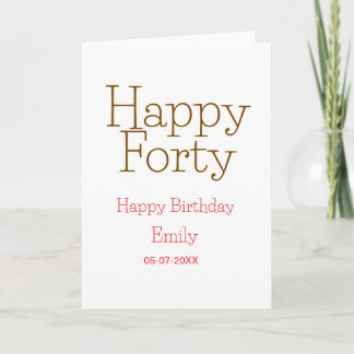 Carte joyeux quarantième anniversaire nom lettre gras ro
