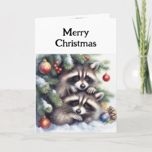 Carte Joyeux Raccoons De Noël Sous Arbre