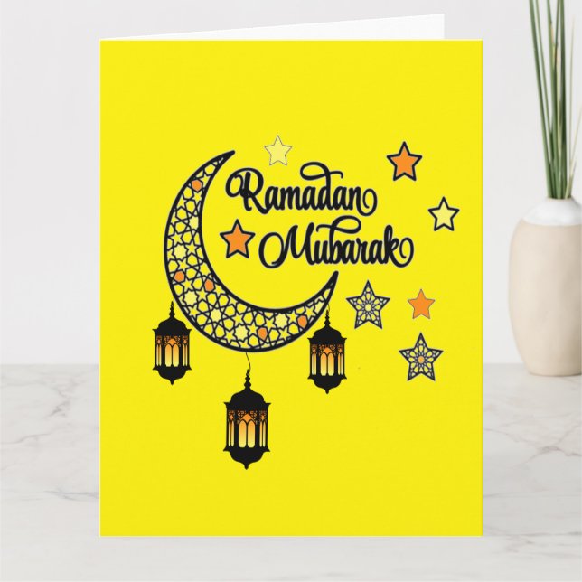 Carte Joyeux Ramadan Mubarak Kareem lanterne croissant  (Devant)