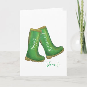 Carte Joyeux retraite vert jardinage welly boot