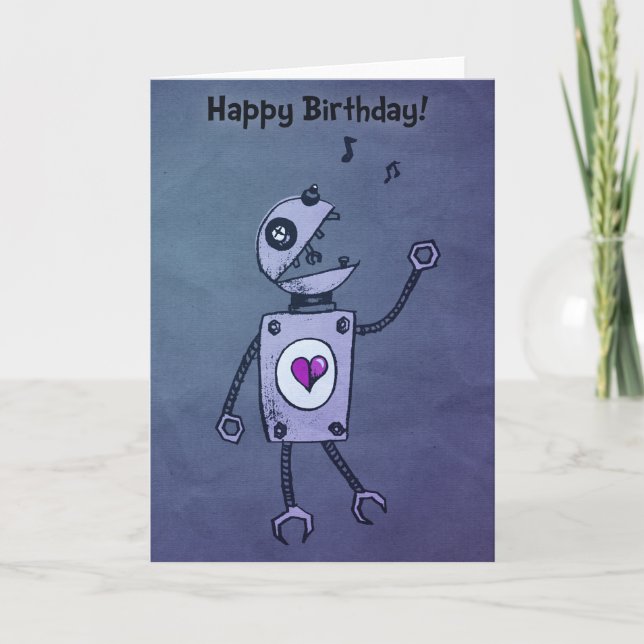 Carte Joyeux Robot Chanteur Anniversaire (Devant)