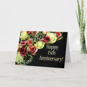 Carte Joyeux roses du 15e anniversaire