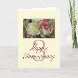 Carte Joyeux roses du 3e anniversaire
