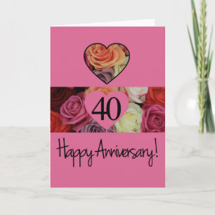 Carte Joyeux roses du 40e anniversaire