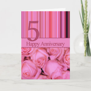 Carte Joyeux roses du 5e anniversaire