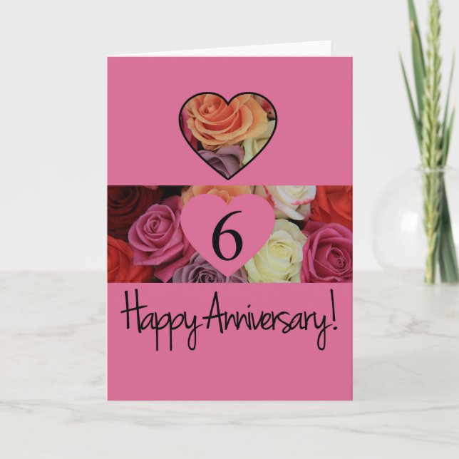 Carte Joyeux roses du 6e anniversaire (Devant)