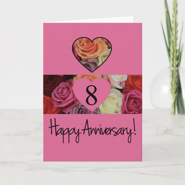 Carte Joyeux roses du 8e anniversaire (Devant)