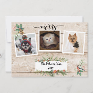 Carte Joyeux ! Russe Barnwood Trois Photo Holiday