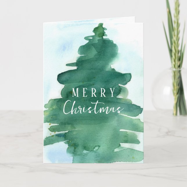 Carte Joyeux sapin de Noël Aquarelle de neige d'hiver (Devant)