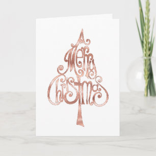 Carte Joyeux sapin de Noël blanc Rose or