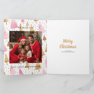 Carte Joyeux sapin rose or Noël