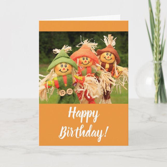 Carte Joyeux Scarecrows Automne Anniversaire (Devant)