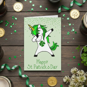 Carte Joyeux St. Patrick's Day Green Dabbing Unicorne
