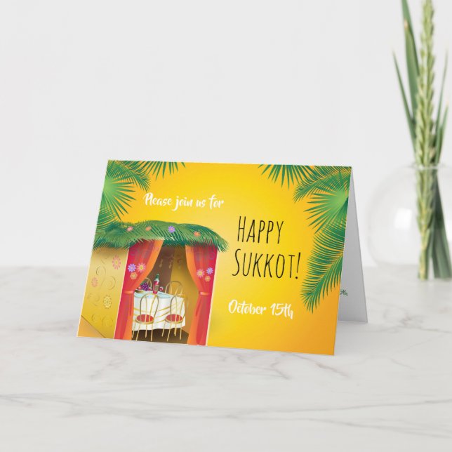 Carte Joyeux Sukkot Soukka, Lulav et Etrog Aquarelle (Devant)