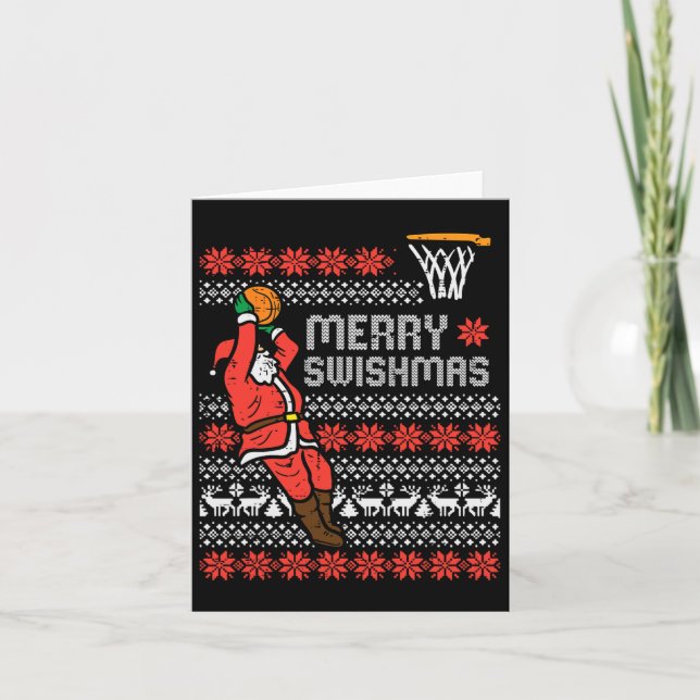 Carte Joyeux Swishmas Basketball Laid Noël Hommes (Devant)