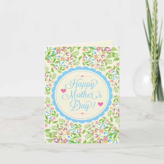 Carte Joyeux texte de la fête des mères et design floral (Devant)