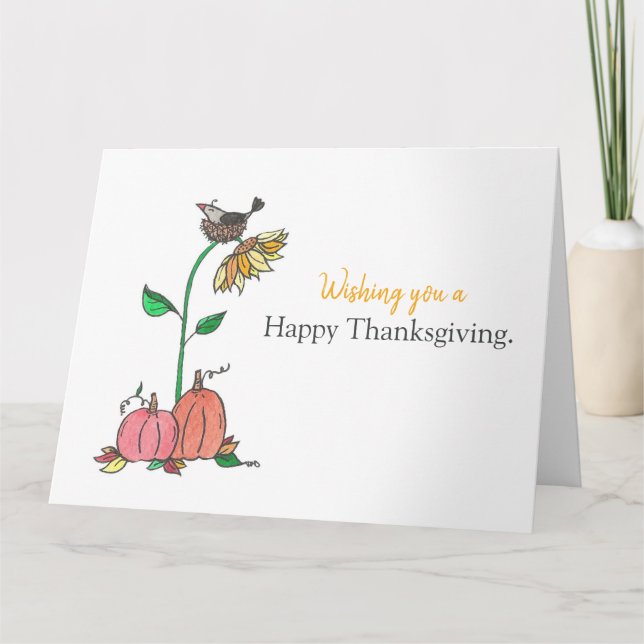 Carte Joyeux Thanksgiving Corbeau et Citrouilles (Devant)