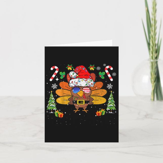 Carte Joyeux Thanksmas Bon thanksgiving Père Noël Turqui (Devant)
