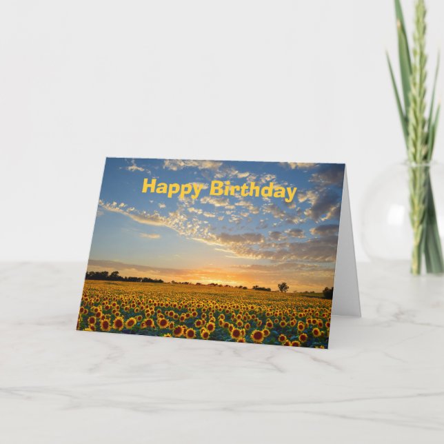Carte Joyeux tournesols d'anniversaire au coucher du sol (Devant)