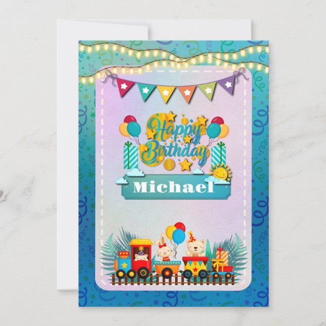 Carte Joyeux Train D'Anniversaire Avec De Beaux Souhaits (Devant)
