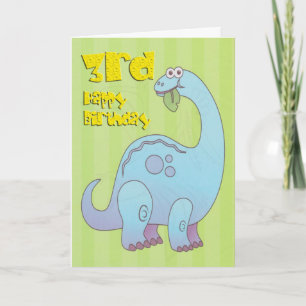 Carte Joyeux troisième anniversaire Dinosaure Bleu