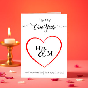 Carte Joyeux un an Elégant Monogramme Anniversaire du co