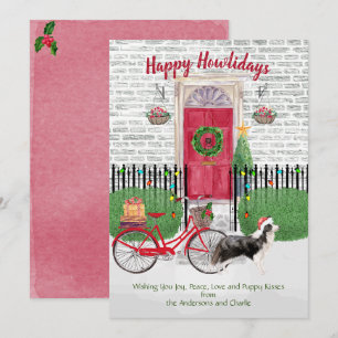 Carte Joyeux Vacances Frontière Collie Porte Vélo Noël