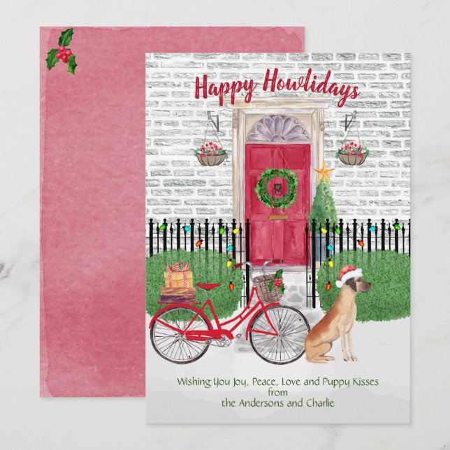 Carte Joyeux Vacances Grand Danse Vélo Porte Rouge (Devant / Derrière)