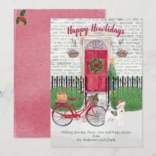 Carte Joyeux Vacances Wire Haired Fox Terrier Bicycle
