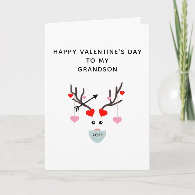 Carte Joyeux Valentines Day Grand-fils 2021 Love Deer (Devant)