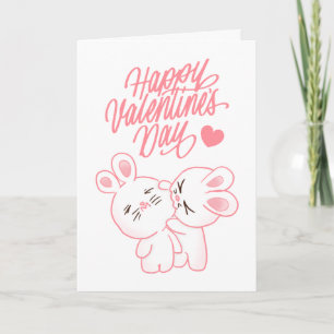 Carte Joyeux Valentines de lapin de couple Chibi