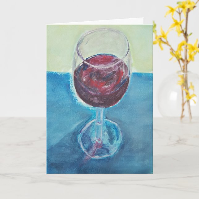 Carte Joyeux verre de vin d'anniversaire, élégante fête (Fleur jaune)