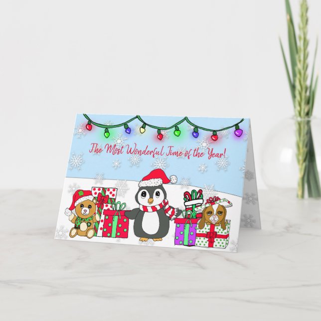 Carte Joyeux voeux de Noël Whimsical Penguin (Devant)