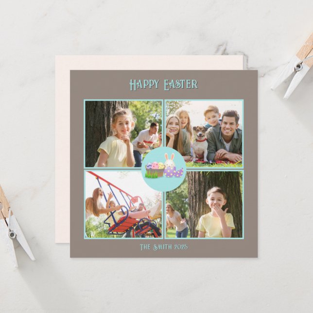 Carte Joyeux voeux de Pâques vert plat (Devant/Arrière en situation)