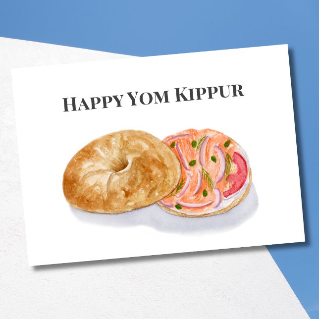 Carte Joyeux Yom Kippour Aquarelle Bagels Saumon de fumé (Créateur téléchargé)