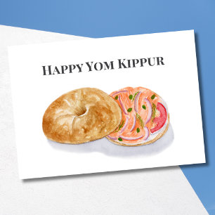 Carte Joyeux Yom Kippour Bagels aquarelle au saumon fumé