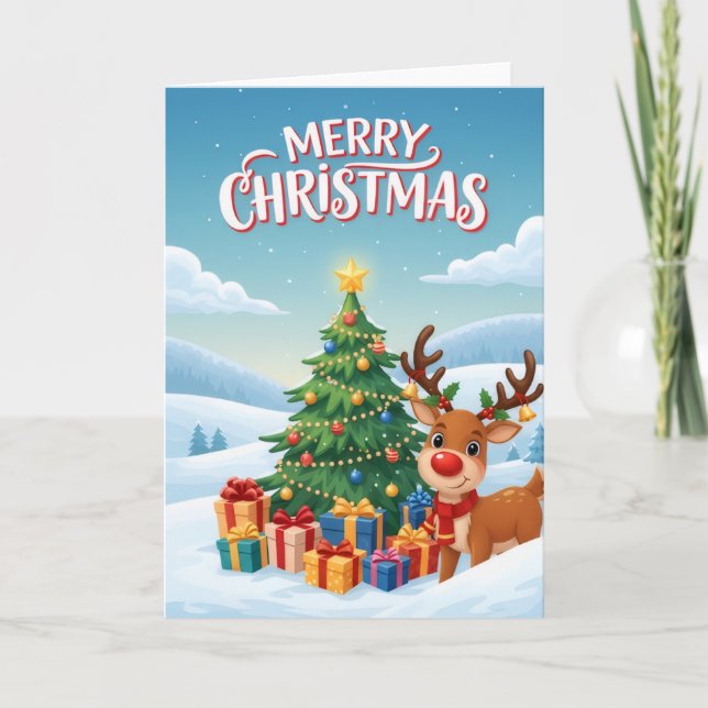 Carte Joyful Reindeer Christmas Tree Greeting Card (Devant)