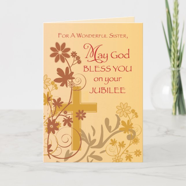 Carte Jubilé Anniversaire Croix de la Nun, Fils, Fleurs  (Devant)