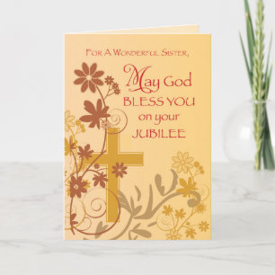 Carte Jubilé Anniversaire Croix de la Nun, Fils, Fleurs