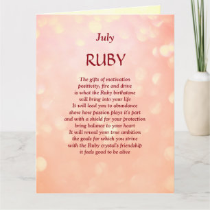 Carte Juillet anniversaire pierre d'anniversaire Ruby Sa