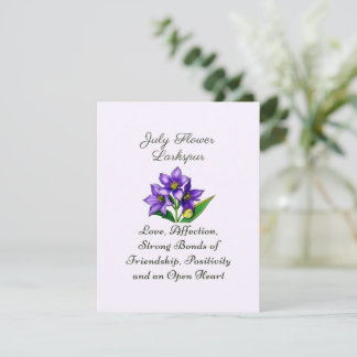 Carte Juillet Mois de naissance Fleur Larkspur Floral Ar