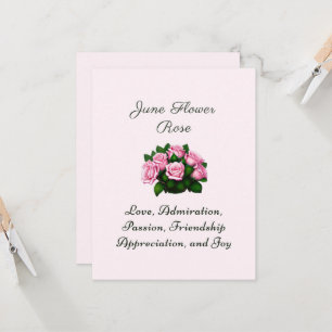Carte Juin Mois de naissance Fleur Rose intemporel flora