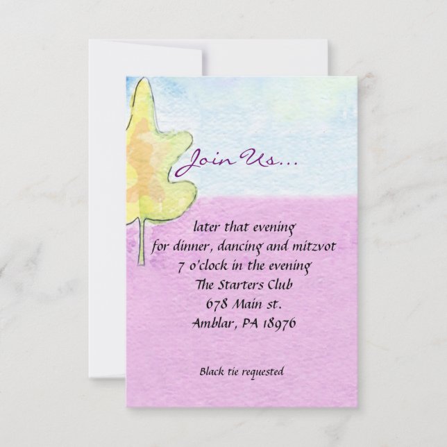 Carte juive de partie de bat mitzvah d'aquarelle (Devant)
