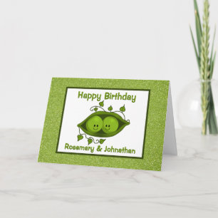 Carte Jumeaux Anniversaire, Deux Pois Dans Un Podium Per