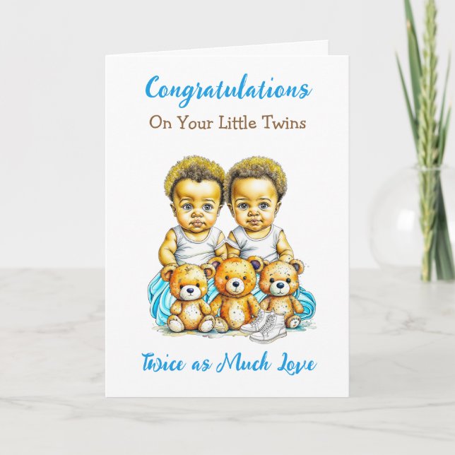 Carte Jumeaux de Couleur Félicitations Nouveaux Parents (Devant)