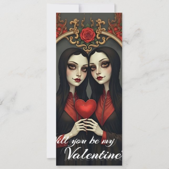 Carte Jumelles gothiques de la Saint-Valentin avec cœur  (Devant)