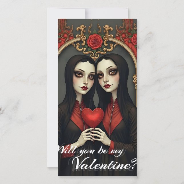 Carte Jumelles gothiques de la Saint-Valentin avec cœur  (Devant)