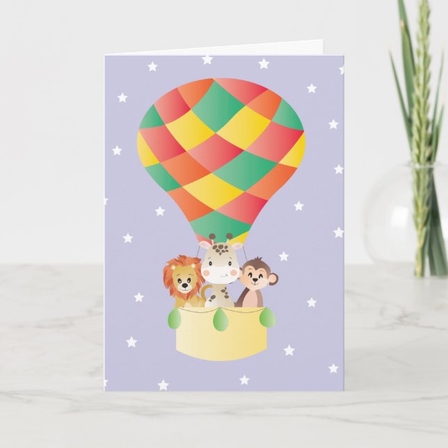 Carte Jungle Animaux Hot Air Balloon Night Sky Stars (Devant)