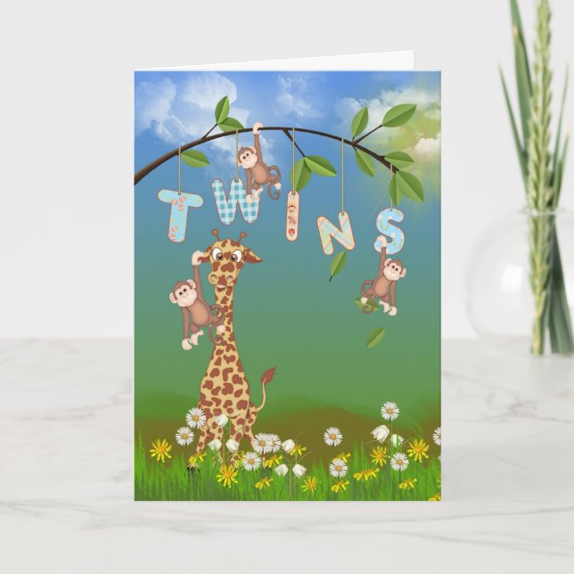 Carte Jungle juvénile pour jumeaux (Devant)