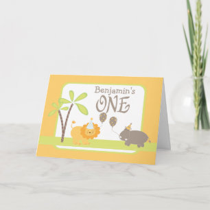 Carte Jungle Lion et Hippo Joyeux 1er anniversaire